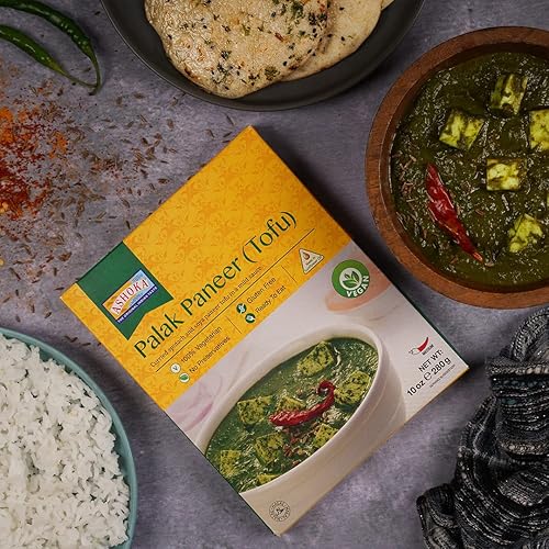 Miniatura 4 de Ashoka Entradas 1932, tofu y curry de espinacas a base de plantas, totalmente naturales, comidas listas para comer, Palak Paneer, certificado