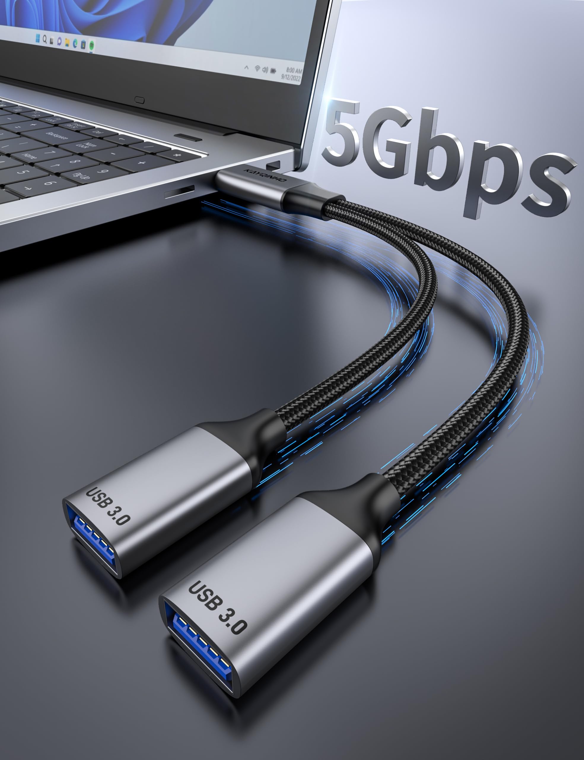 Confezione da 3 cavi splitter USB 2 in 1, hub USB 3.0 portatile per ricarica, trasferimento dati, laptop, Mac, PS4, PS5, mouse, flashdrive, LED, ecc.