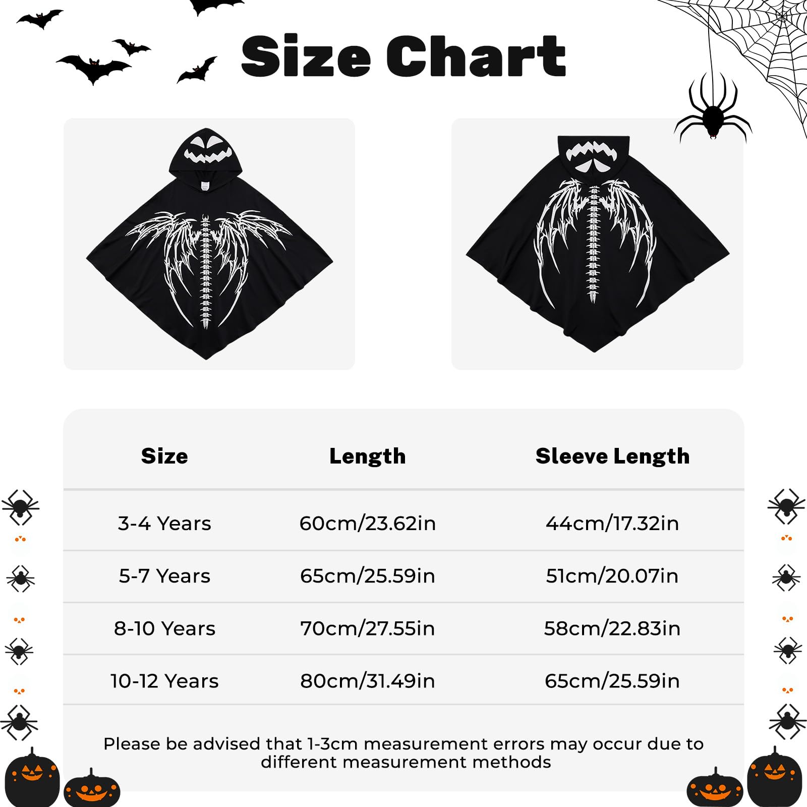 ESHOO Kids Halloween Skeleton Cloak Toddlers Glow in Dark Hooded Cloak Halloween Wings Poncho Cape Cosplay Role Play - Image 3