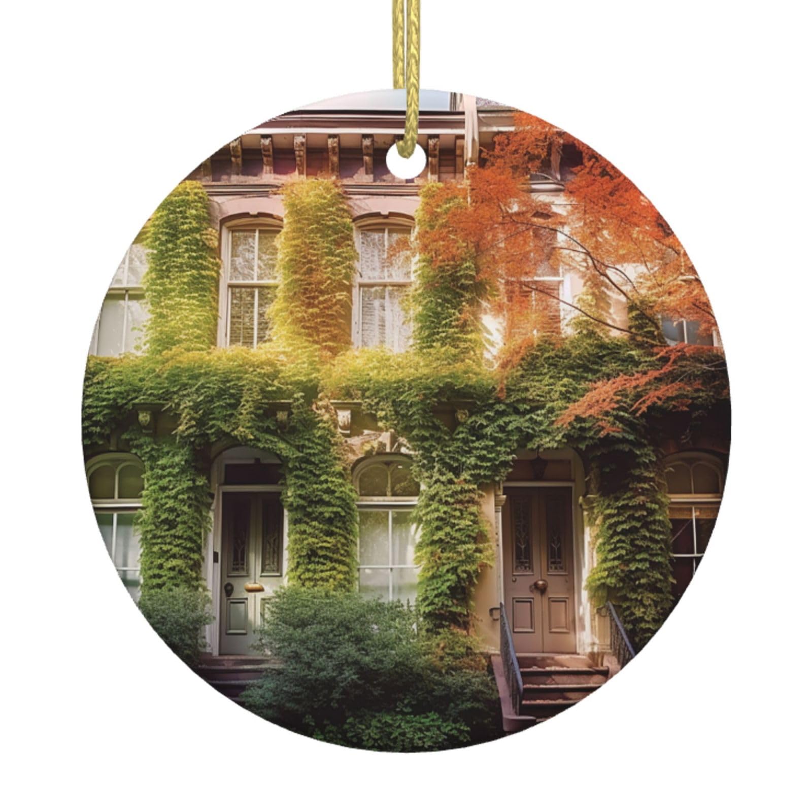 Christmas Tree Ceramic Hanging Christmas Ornaments Leafy Townhouses Ceramic Ornament Pentangle Christmas Ornament with Gold Ribbon Star Shape Christmas Tree Hanging Decorations for Holiday