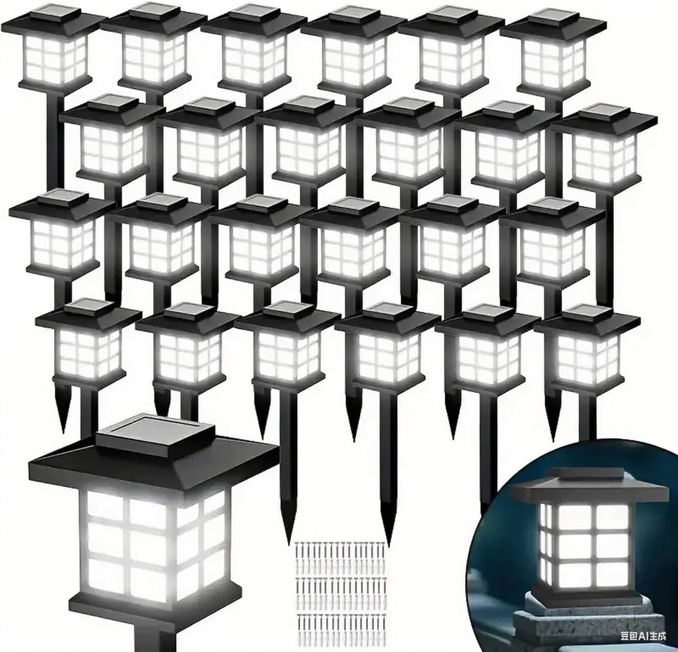 24/12/6 pcs of 6pcs of Outdoor Warm Light Solar-Charged Outdoor Landscape Garden Lights, Outdoor Solar Lights, Suitable for Paths, Courtyards and Decks. (24PCS White Lights)