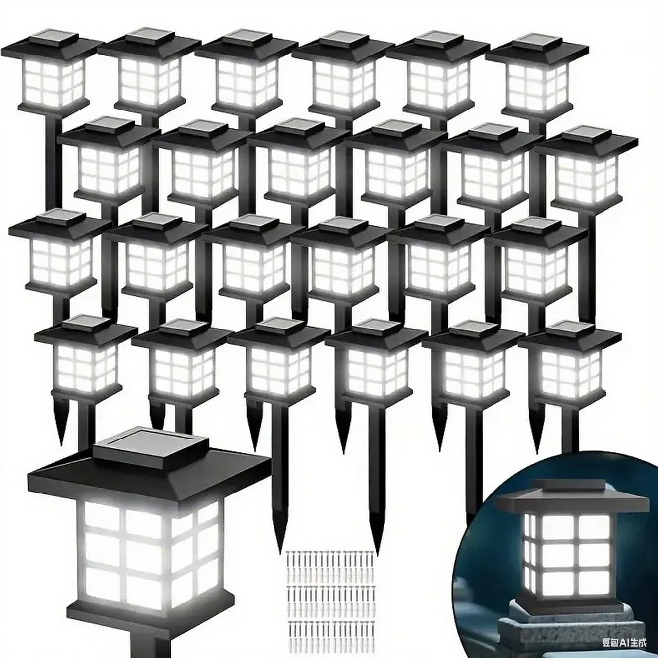 24 of Outdoor Warm Light Solar-Charged Outdoor Landscape Garden Lights, Outdoor Solar Lights, Suitable for Paths, Courtyards and Decks. (24PCS White Lights)
