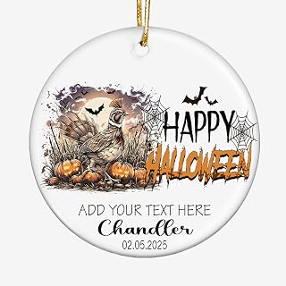 Greater Prairie Chicken Halloween Ceramic Ornament–Custom Animal Theme with Name and Date, Spooky Fall Decor for Tree, Wall, Home, Unique Personalized Keepsake for Autumn Celebration, Christmas XGtHPp