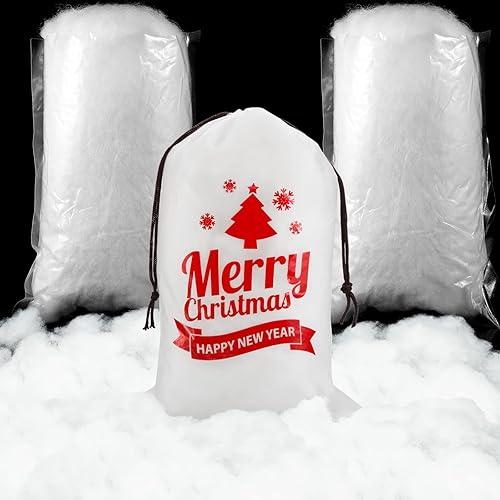 Shappy 2 bolsas de decoración de nieve falsa de Navidad, fibra de nieve artificial esponjosa, de algodón, decoración de interiores, manta de nieve