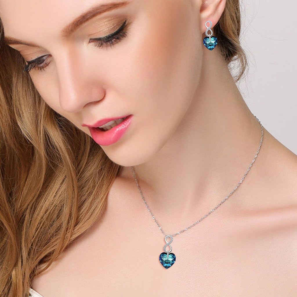 EVER FAITH 925 Sterling Silver CZ Figure 8 Infinity Love Heart Pendant Necklace Earrings Set - Image 2