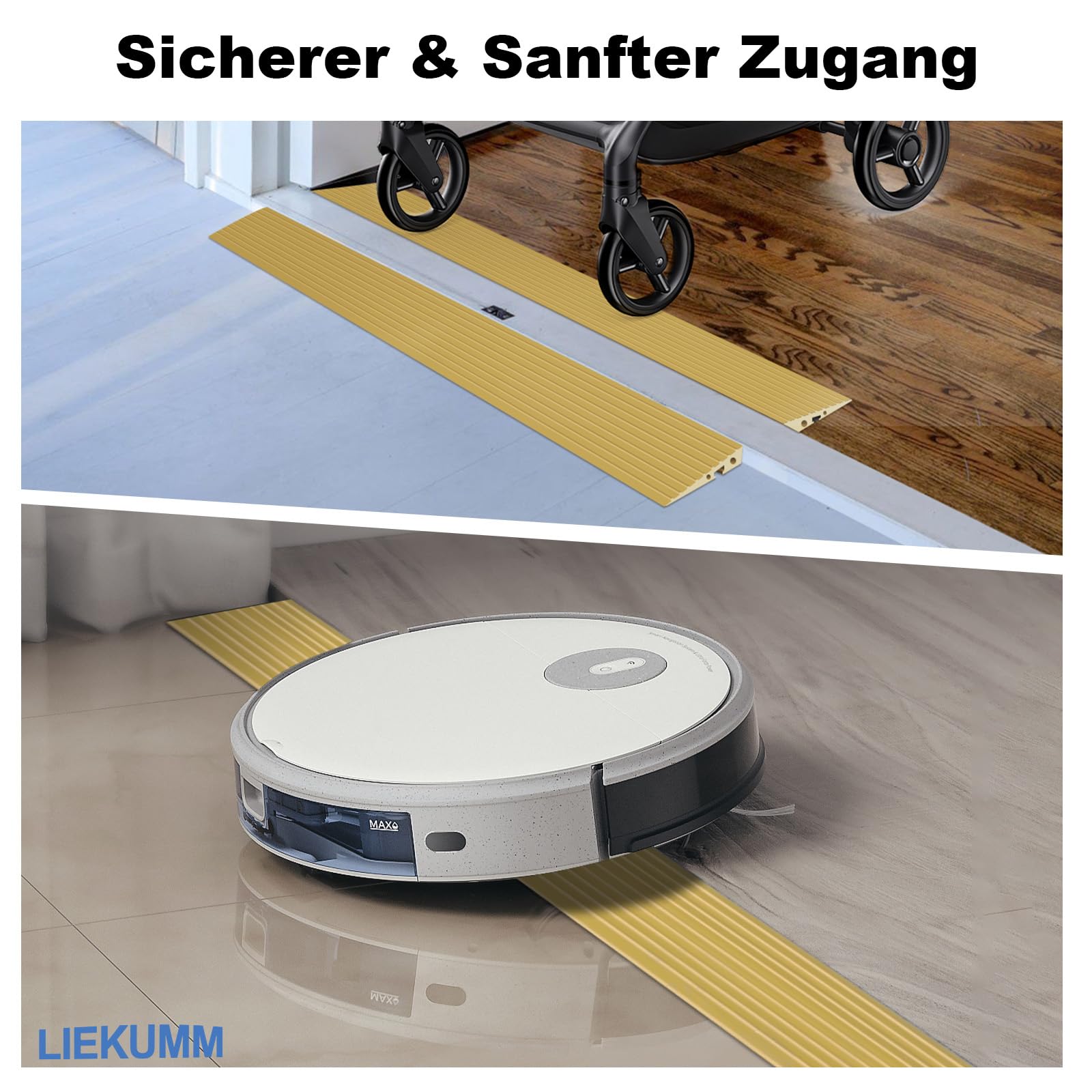 LIEKUMM Rampa progowa, 90 x 7,5 x 1,5 cm, rampa dla wózków inwalidzkich, rampa progowa PCW, rampa dla wózków inwalidzkich, wózków dziecięcych, chodzików lub skuterów elektrycznych, żółta