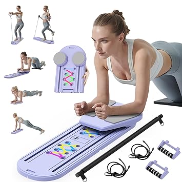 Pilates Board - 2025 Updated Pilates Reformer Machine Set, Multi-Purpose Foldable Pilates Reformer Board for Home, 6 in 1 Pilates Sliding Board (Purple)