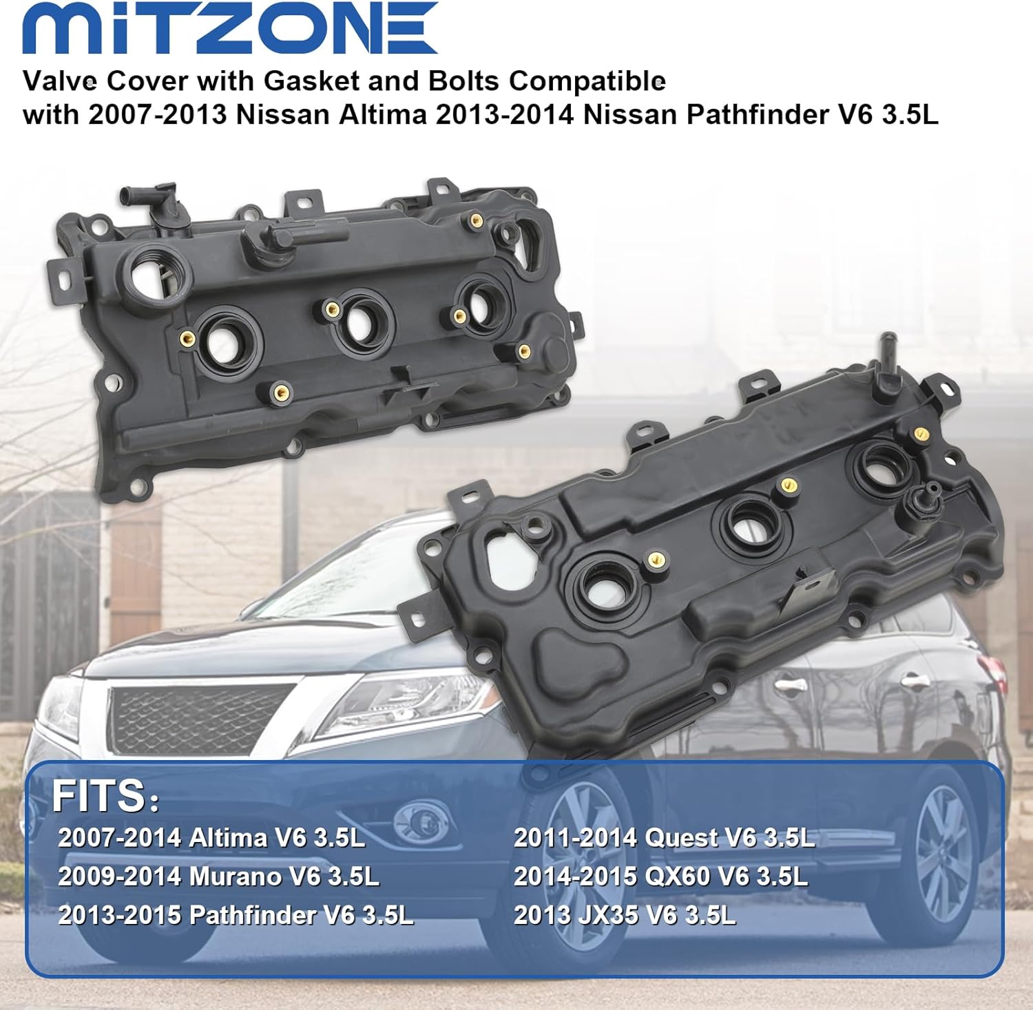 MITZONE Valve Cover Kit with Gasket and Bolts Compatible with 2007-2013 Nissan Altima 2011-2014 Nissan Pathfinder Quest 2011-2014 Infiniti QX60 JX35 V6 3.5L