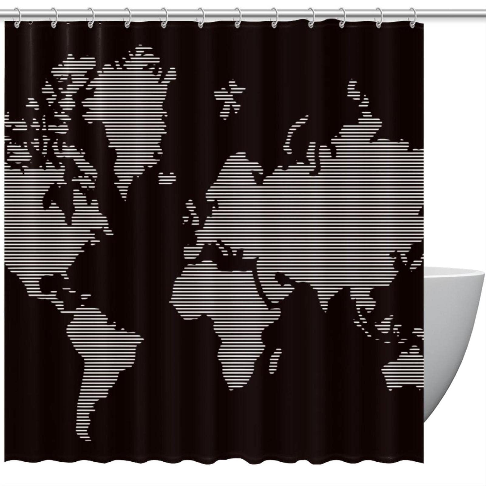 Rideau de douche textile mappemonde noir 183 x 183 cm aux finitions soignées