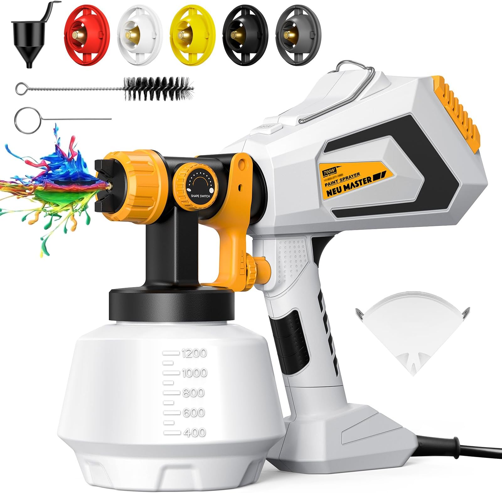 – NEU MASTER Paint Sprayer, 700W Fence Paint Sprayer HVLP Electric Spray Gun with 1200ML Container, 5 Copper Nozzle for Fence, Sheds, Decking, Garden, Furniture, Cabinets