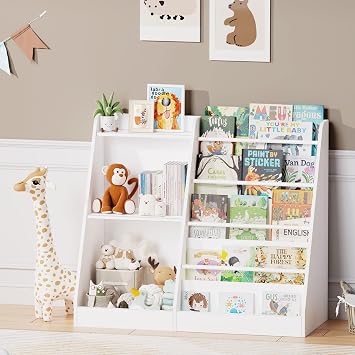 Lkeiyay Kids Bookshelf and Toy Storage,Nursery Bookshelf,Single-Sided Book Display with Storage,White