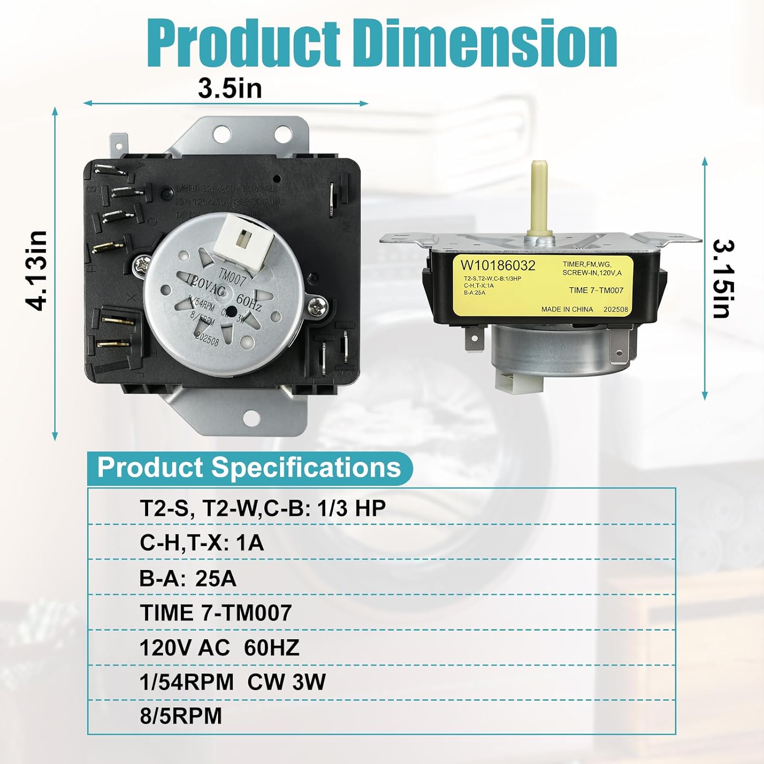 W10186032 Dryer Timer Compatible with Kenmore Dryer, Replaces Part WPW10186032, WPW10186032VP, 2116926, PS3500198, EAP3500198, PD00026836, 162-412-1