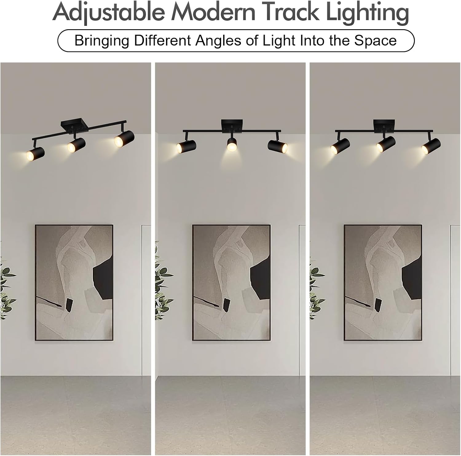 AUQUEE 3 Light Track Lighting Fixtures Ceiling, Black LED Track Lighting Kit, Modern Kitchen Track Lights with Rotatable Light Heads, Ceiling Spot Lighting for Living Room/Hallway/Bar, No GU10 Bulb
