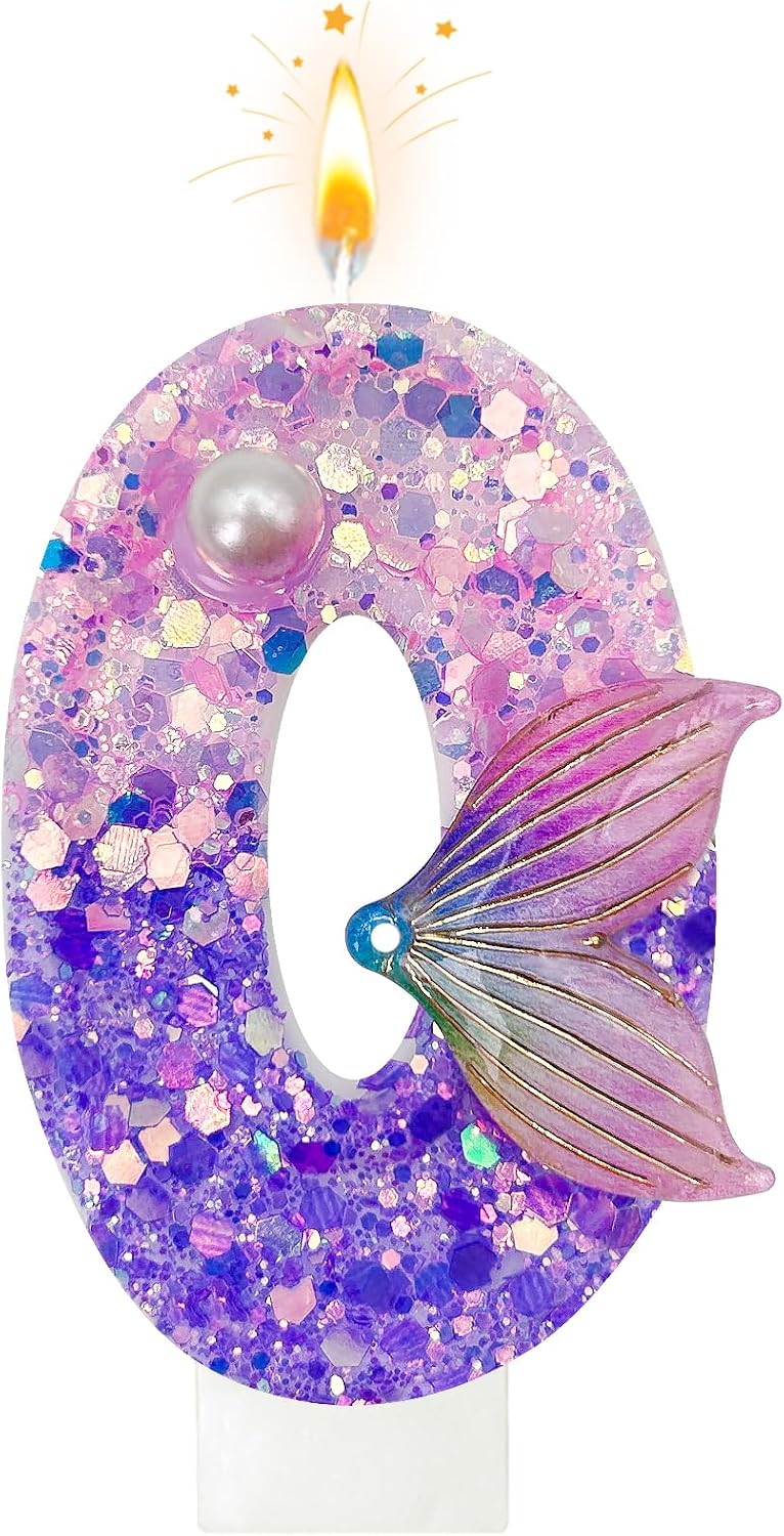 HXOUSE Purple Mermaid Number 4 Birthday Candles - Mermaid Tail Candle for Cake, 4 Candle Topper for Anniversary Celebrations Supplies, Dreamy Themed Party Decorations for Girl