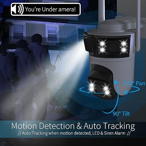 Miniatura 3 de Cámara de seguridad para exteriores Pan Tilt, 3 lentes HD 2K inalámbrica Wi-Fi, cámaras CCTV de vigilancia doméstica, con alarma de detección de