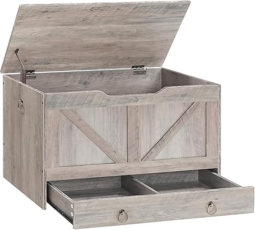 HOOBRO Baúl de almacenamiento, baúl de almacenamiento con cajón, banco de almacenamiento de madera, banco de entrada resistente soporta 220 libras,