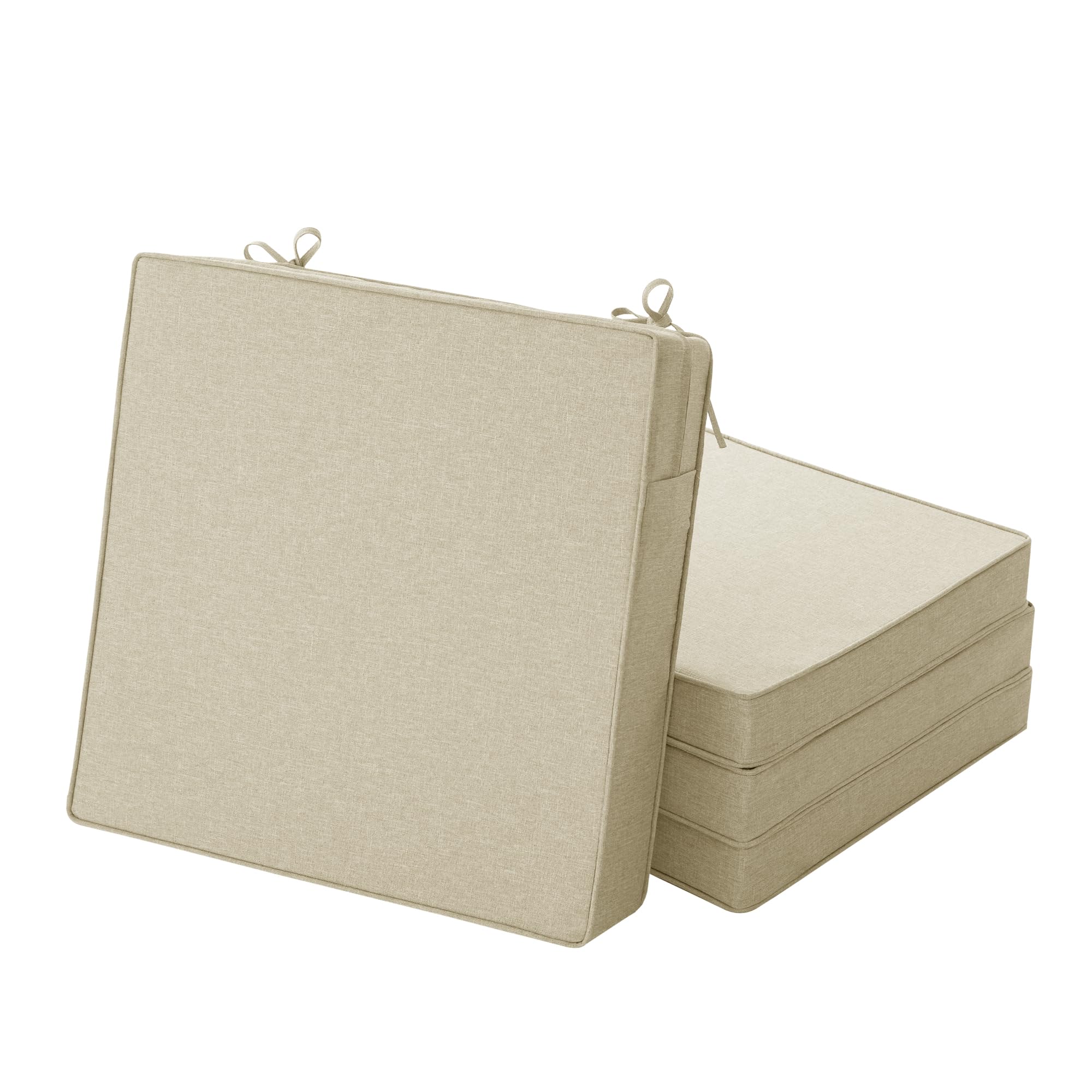 Photo 1 of Fitfree Outdoor Chair Cushions, Water-Resistant & Fade-Resistant, Patio Furniture Square Seat Replacement Chair Pads with Ties Zipper, Removable Cover, Non-Slip Bottom, Set of 4, 22 x 22 Inch, Beige