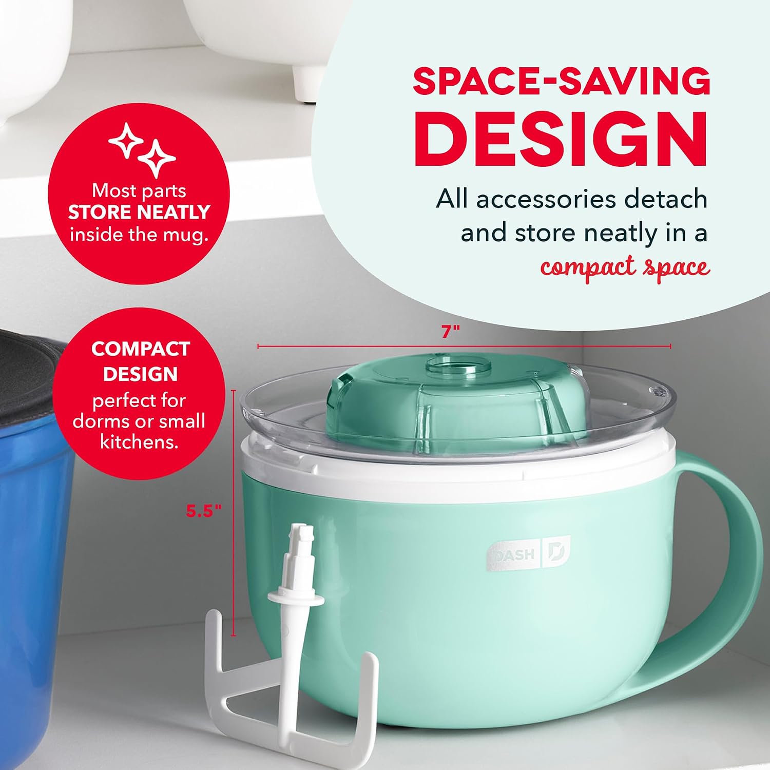 Dash My Mug Ice Cream Maker - Makes Single Serving of Gelato, Frozen Yogurt, Sorbet & More - Easy to Clean & Use - Aqua, 2 Bowls, view 6
