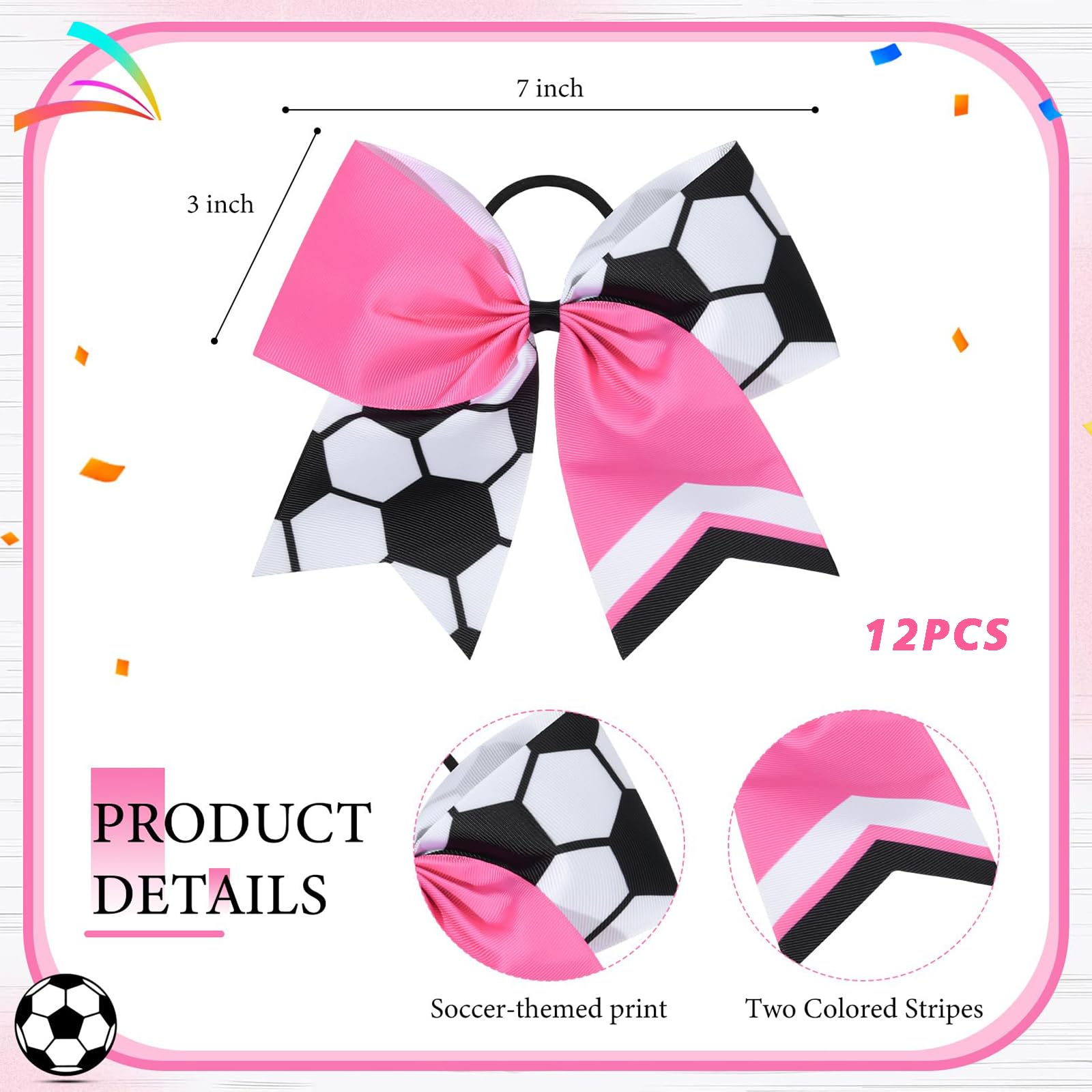 TELAIN Black Hair Bow Pink Bow for Football and Cheerleading Handmade Ponytail Bow with Elastic, Set of 12 Pieces - Image 2