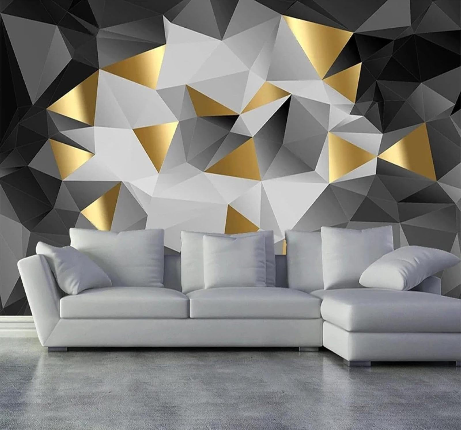 Xlming 350Cm×256Cm(B×H) Relief Gold Black And White Geometric Triangles 3D Wallpaper Silky Texture Home Study Office Grey Dining Room Sofa Bedroom Living Room Tv Backdrop-350Cm×256Cm