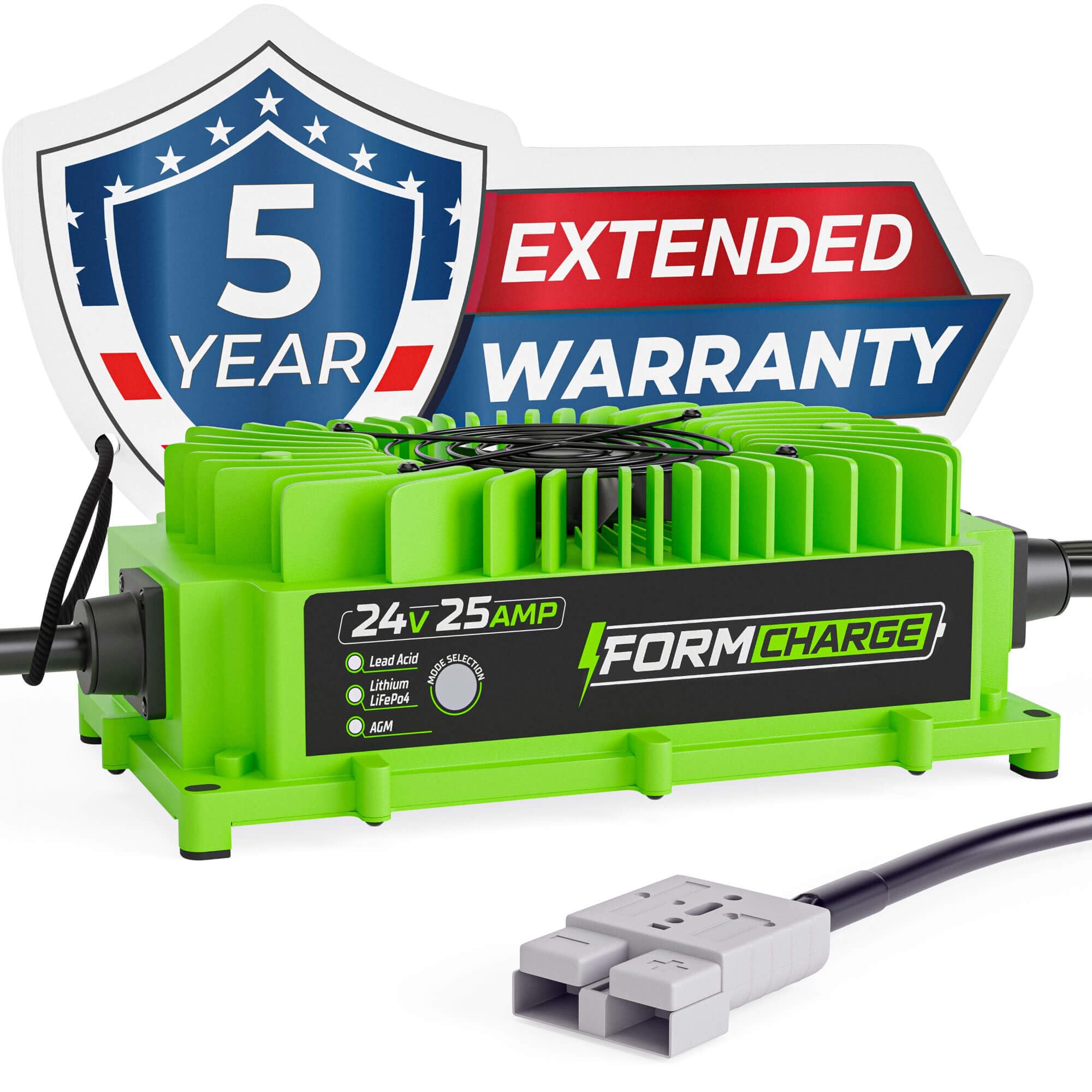 FORM 24 Volt Battery Charger for Genie Skyjack, JLG Scissor Lift, Forklift, Electric Pallet Jack, Floor Scrubber - 24V 25A for Lead Acid, LiFePO4, Lithium Batteries (Anderson SB50 Plug)