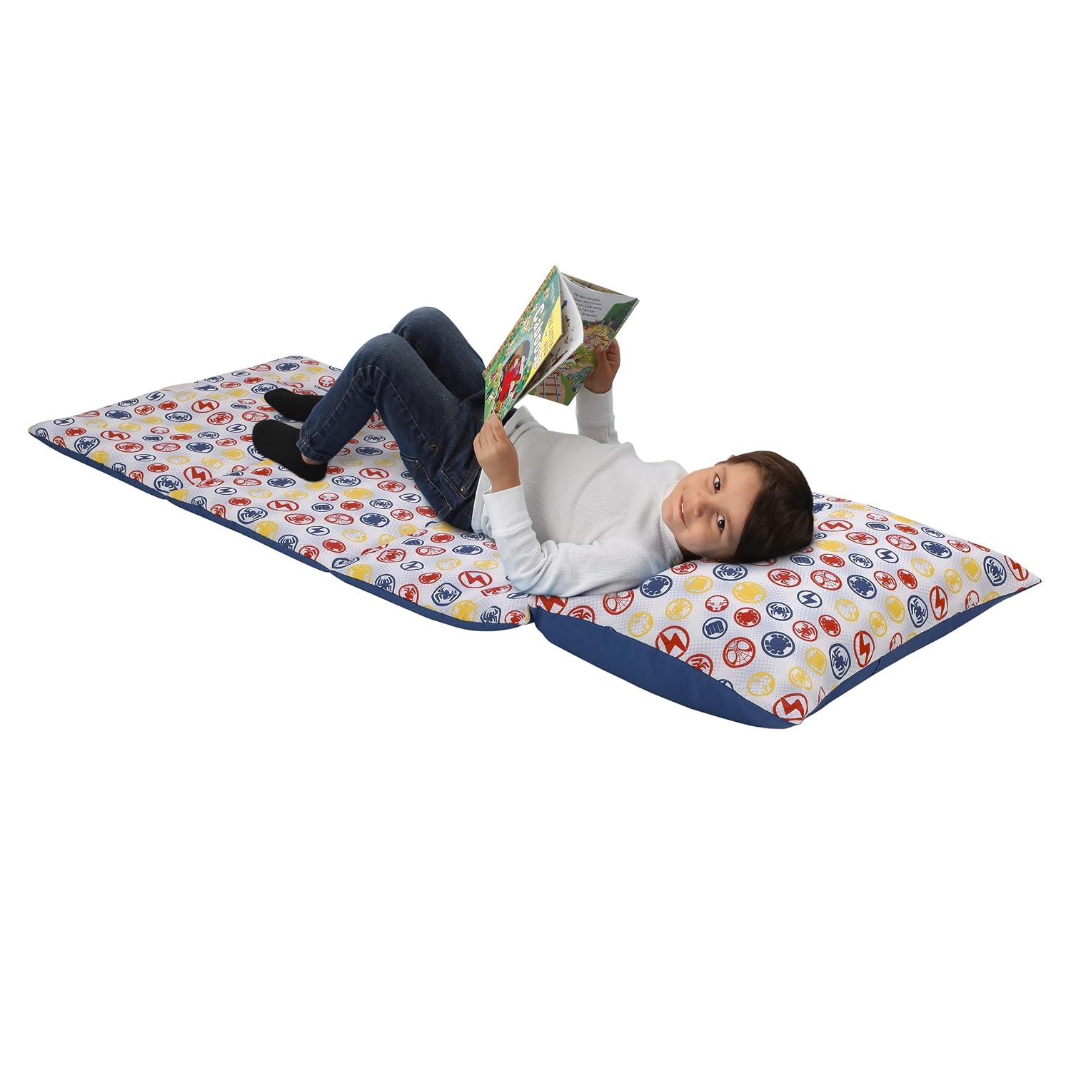 Marvel Spidey and His Amazing Friends Blue, Red, Yellow, and Green, Team Up Deluxe Easy Fold Toddler Nap Mat