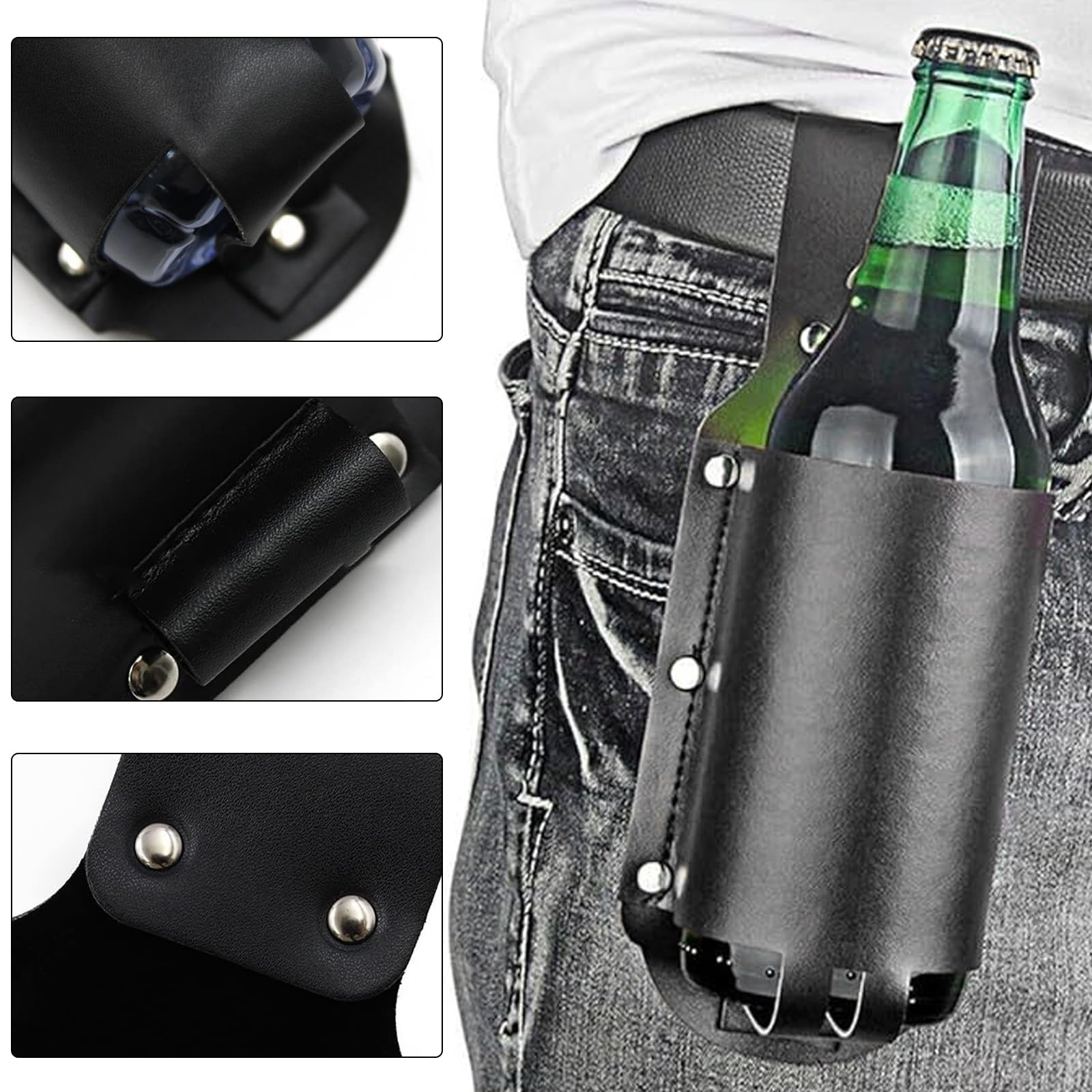 Jortmrd 2 Pièces Bière Holster En Cuir, Portable Etui à Bière Sac à Bière Ceinture De Canette Pour Camping Randonnée Festival Pêche Pique-Nique(Noir
