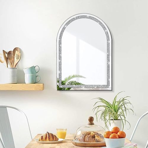 Miniatura 5 de Espejo de diamantes de cristal de 16 x 20 pulgadas, magnífico espejo plateado para pared, espejo de diamante aplastado sin marco, elegante y