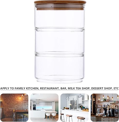 Miniatura 7 de DOITOOL Contenedor de cereales Tarro de vidrio con tapas, contenedor de almacenamiento de alimentos de vidrio apilable de 3 niveles con tapas,