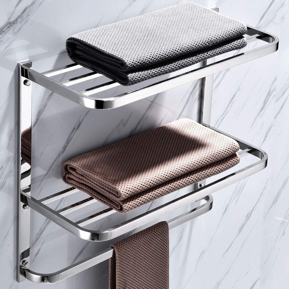 Hotel Towel Racks for Bathroom Wall Mounted, SUS304 Stainless Steel 30 Inch Towel Shelf, 3-Tier Bathroom Towel Rack with Tower Bars,Polished Finish
