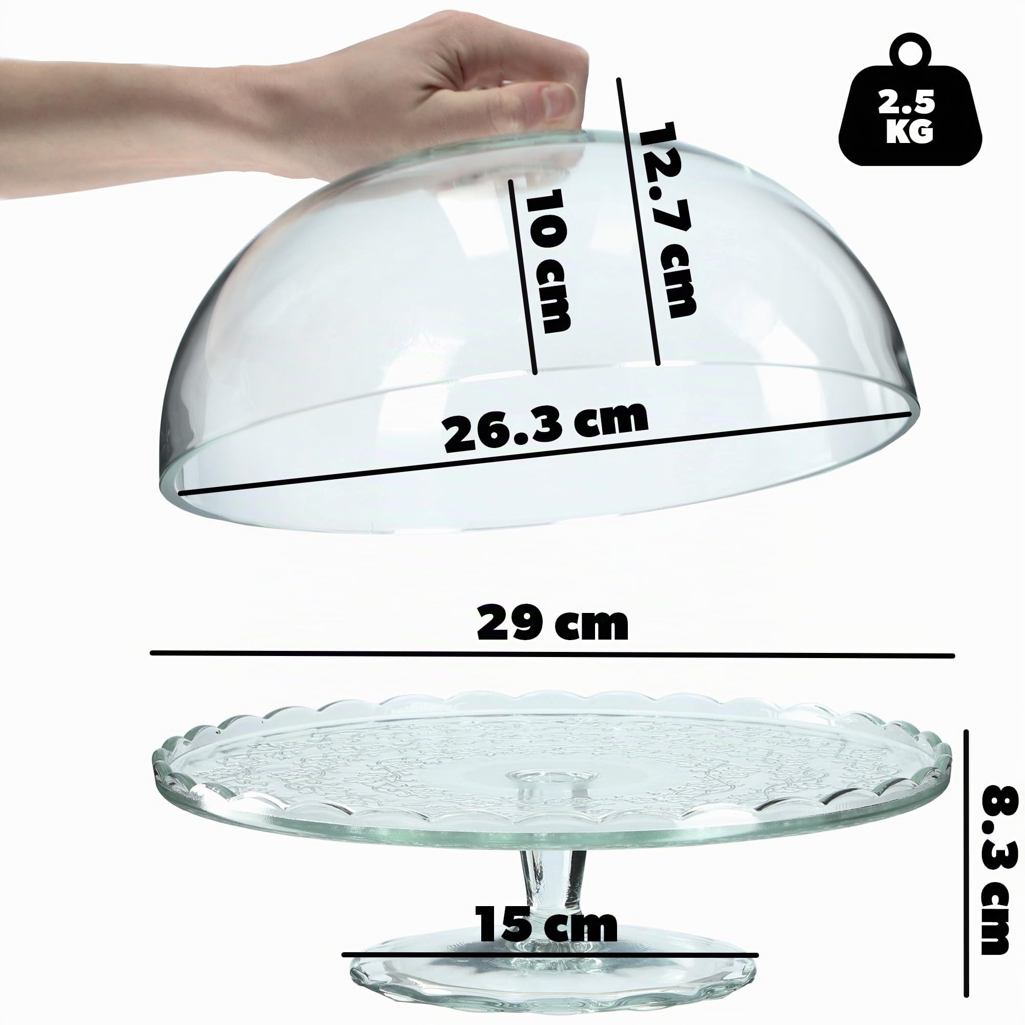 KADAX Soporte para tartas con tapa, plato transparente para tartas con pie, elegante campana de cristal, resistente plato para servir (redondo de 29 cm de diámetro)