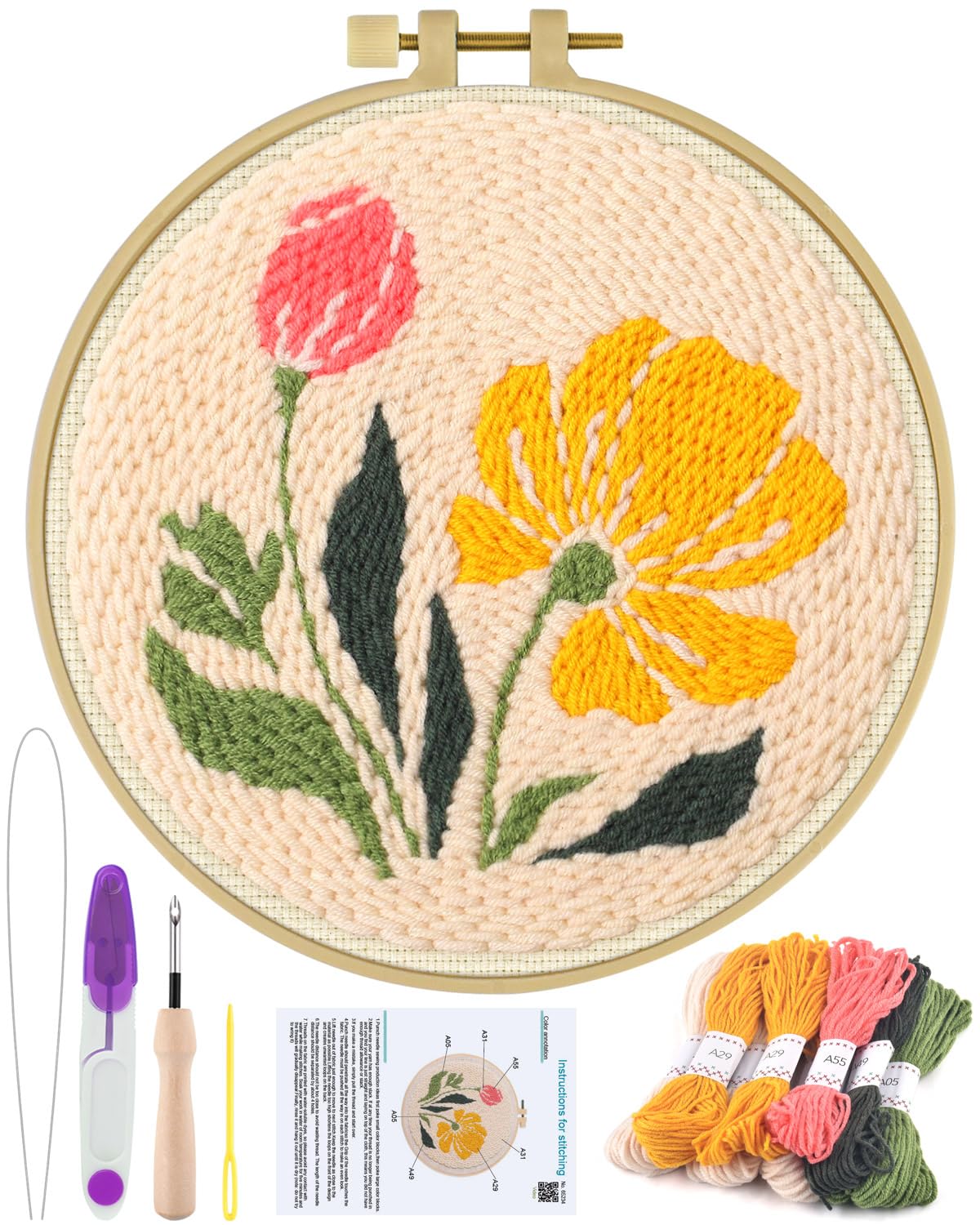Punch Needle Embroidery Kit - Beginner Floral Art -1