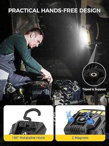 Miniatura 4 de Smiling Shark Luces de trabajo, 7500 mAh recargable LED luz de trabajo 4000 lúmenes, 18 modos de luz, portátil, magnética, impermeable, resistente a