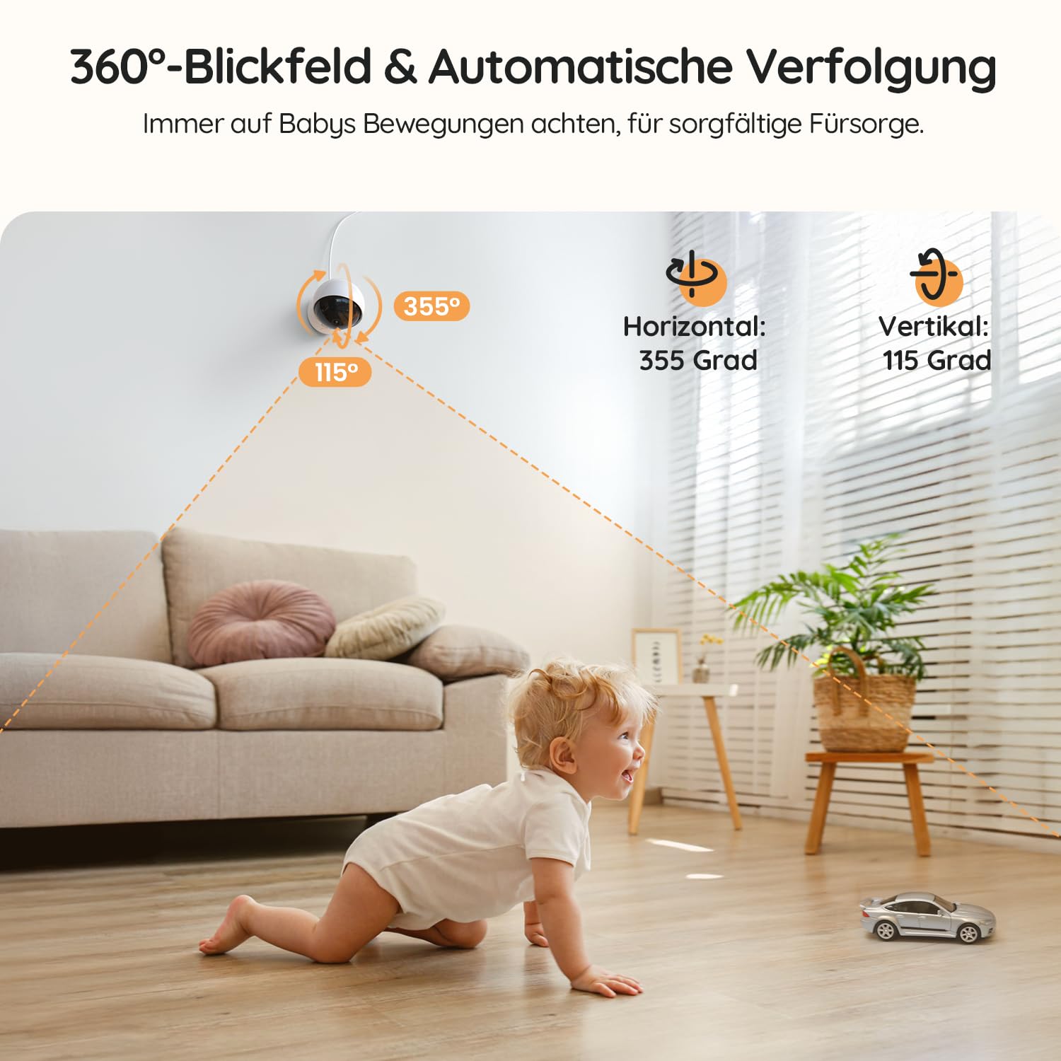 BOIFUN 4MP Babyphone mit 2 Kameras App, Split-Screen-Ansicht, KI/Weinen/Bewegungs/Geräuscherkennung, Intelligente Nachtsicht, Automatische Verfolgung, PTZ 345°/65°, 5.5" Video Babyfon WLAN