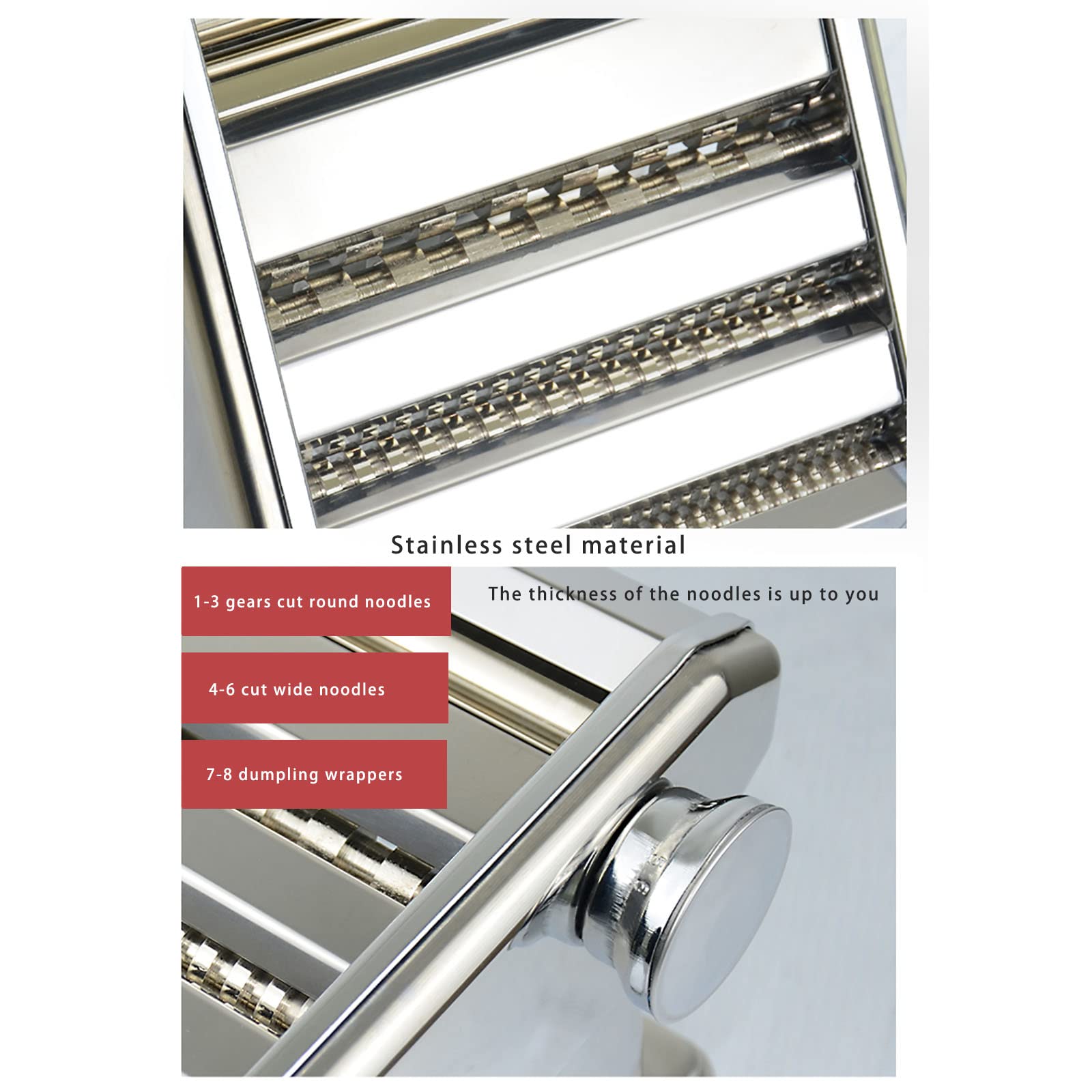 Máquina para Hacer Pasta Manual de Acero Inoxidable Cortador de Fideos de 2-3 Cuchillas con 8 configuraciones de Espesor Ajustables para Espaguetis y fettuccini caseros