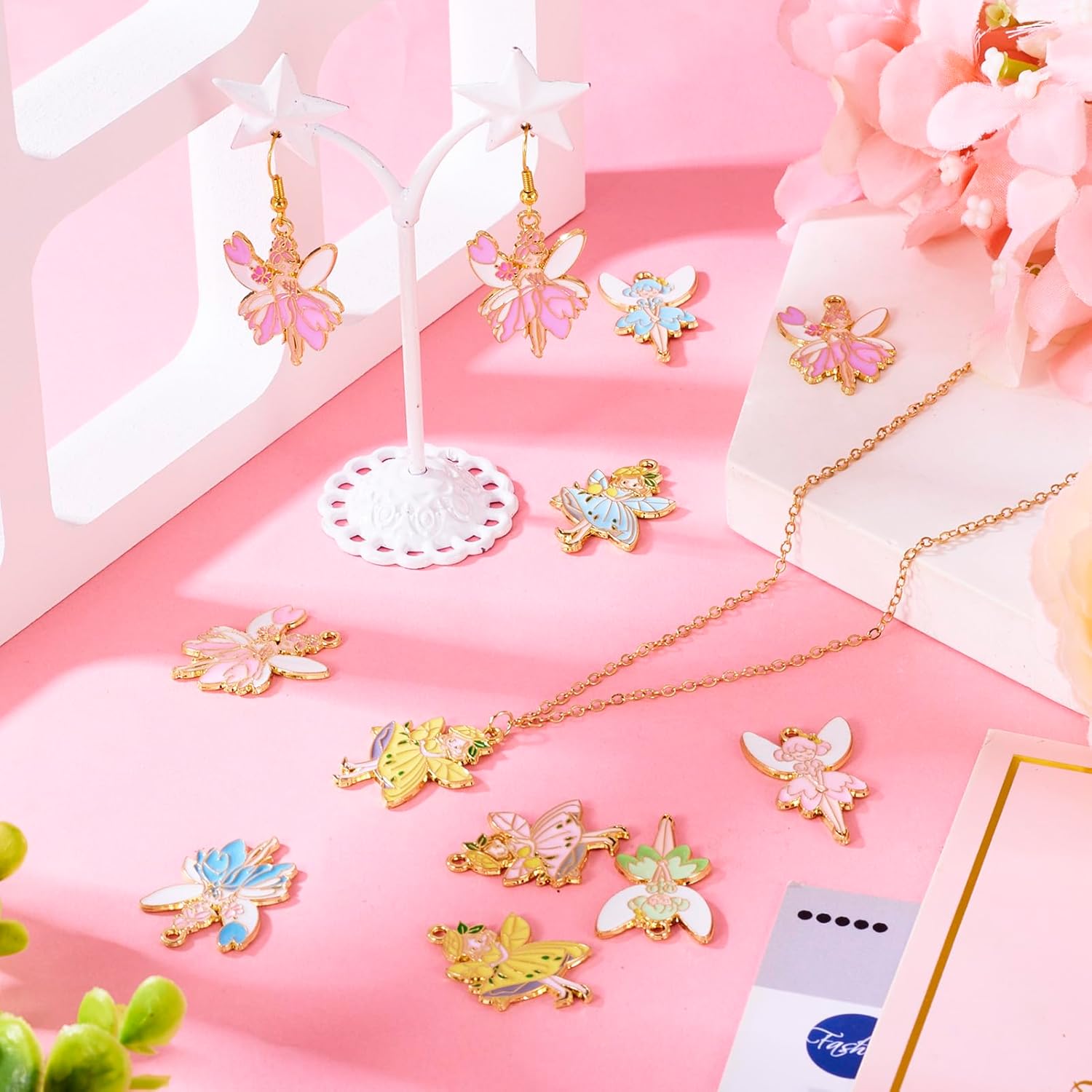 36Pcs Enamel Charms for Jewelry Making Cute Angel Fairy Enamel Charms 9 Styles Beautiful Light Gold Plating Flower Fairy Charm for DIY Necklace Bracelet Earrings Keychain - Image 2