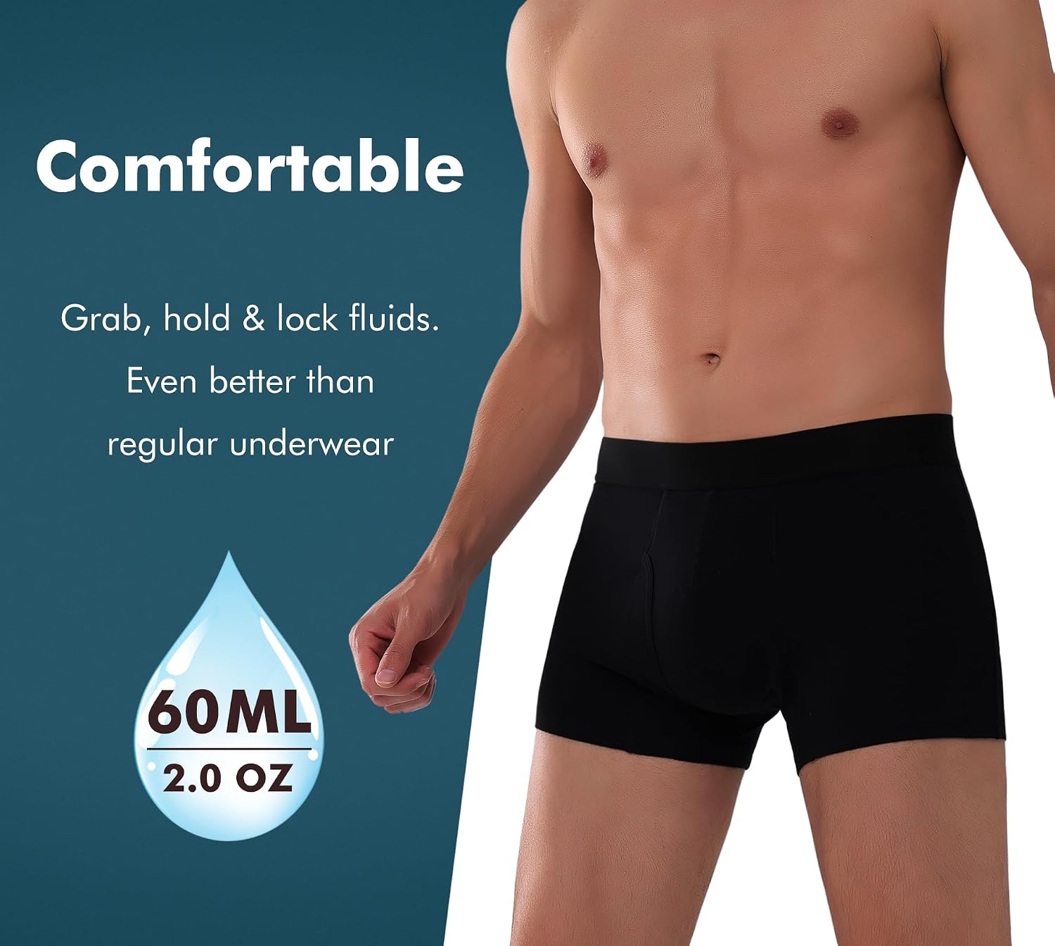 AIRCUTE Men Urine Incontinence Underwear Fly Front Opening Absorbent Leak Proof Boxer Briefs for Leakage Dribbles (Medium, Gray)