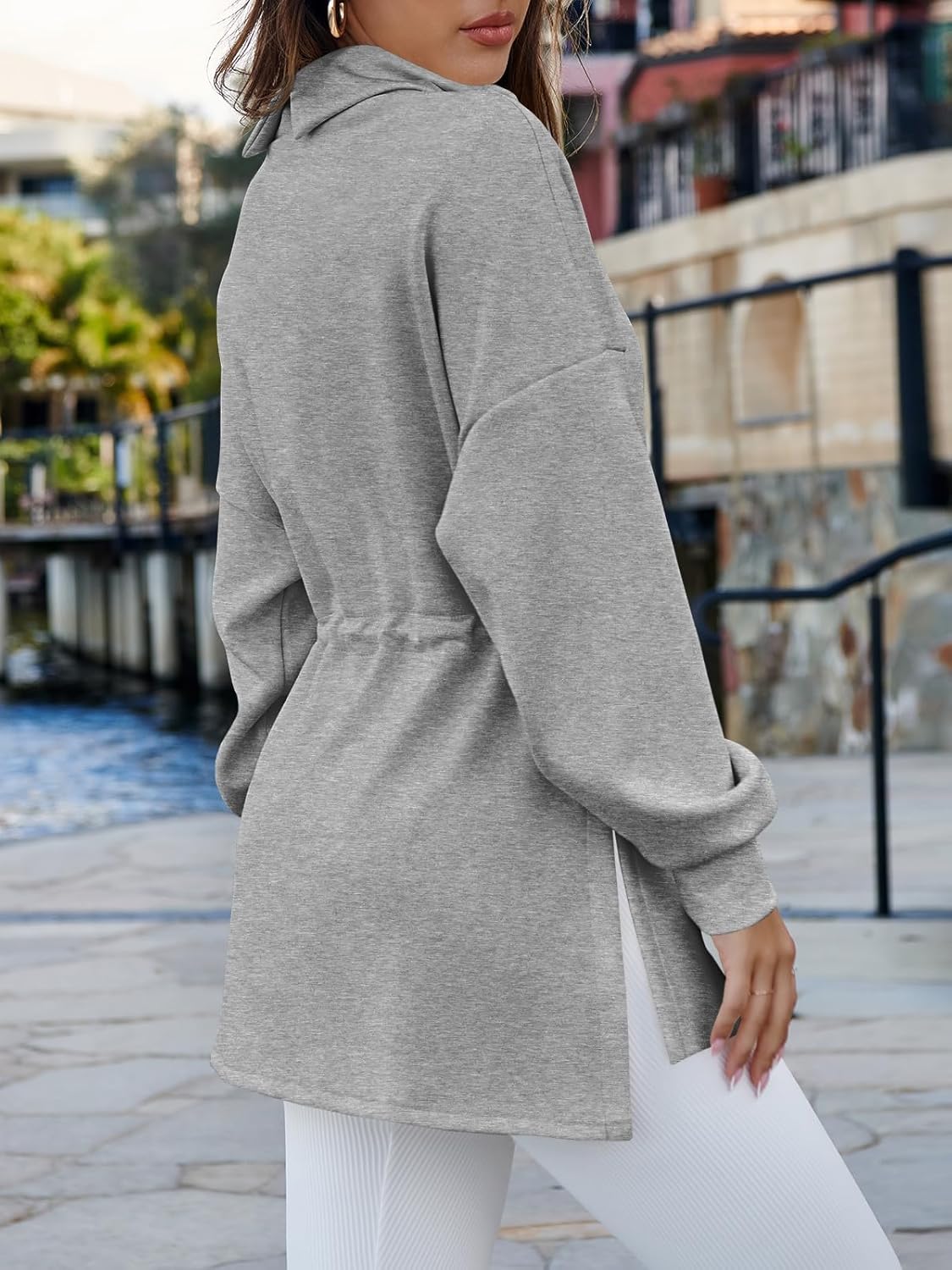 Women's Turtleneck Sweatshirts Long Sleeve Pullover Tops Side Slit Tunic Shirts with Drawstring Waist - Image 5