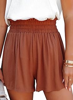 Dokotoo Womens 2022 Casual Summer Ruffle Elastic High Waisted Smocked Shorts Pants