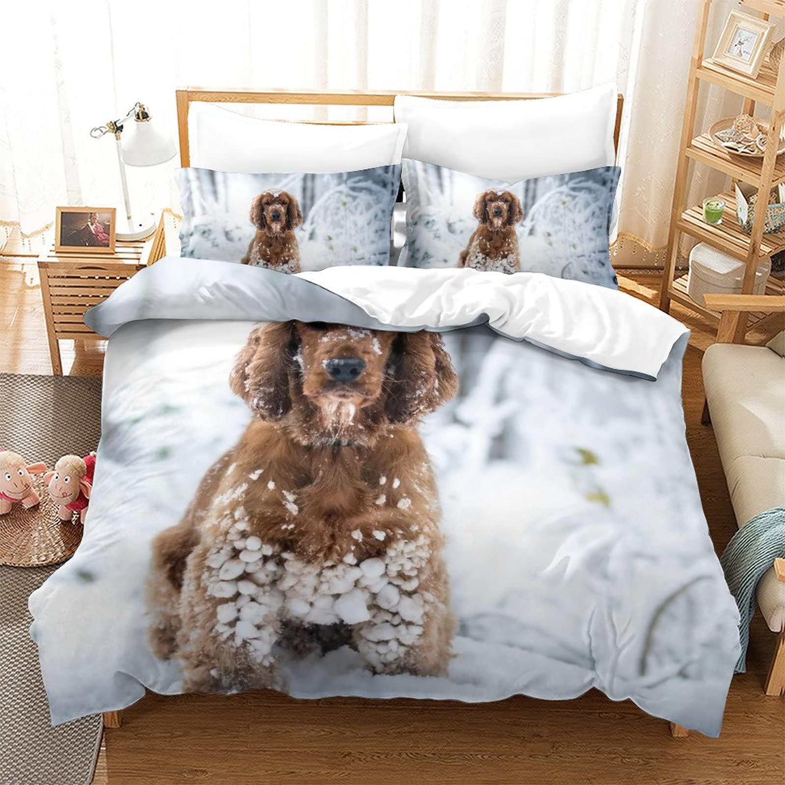 Housse de Couette Cocker Spaniel 3pcs en Microfibre Douce Imprimée 3D pour Lit Double 200x200cm