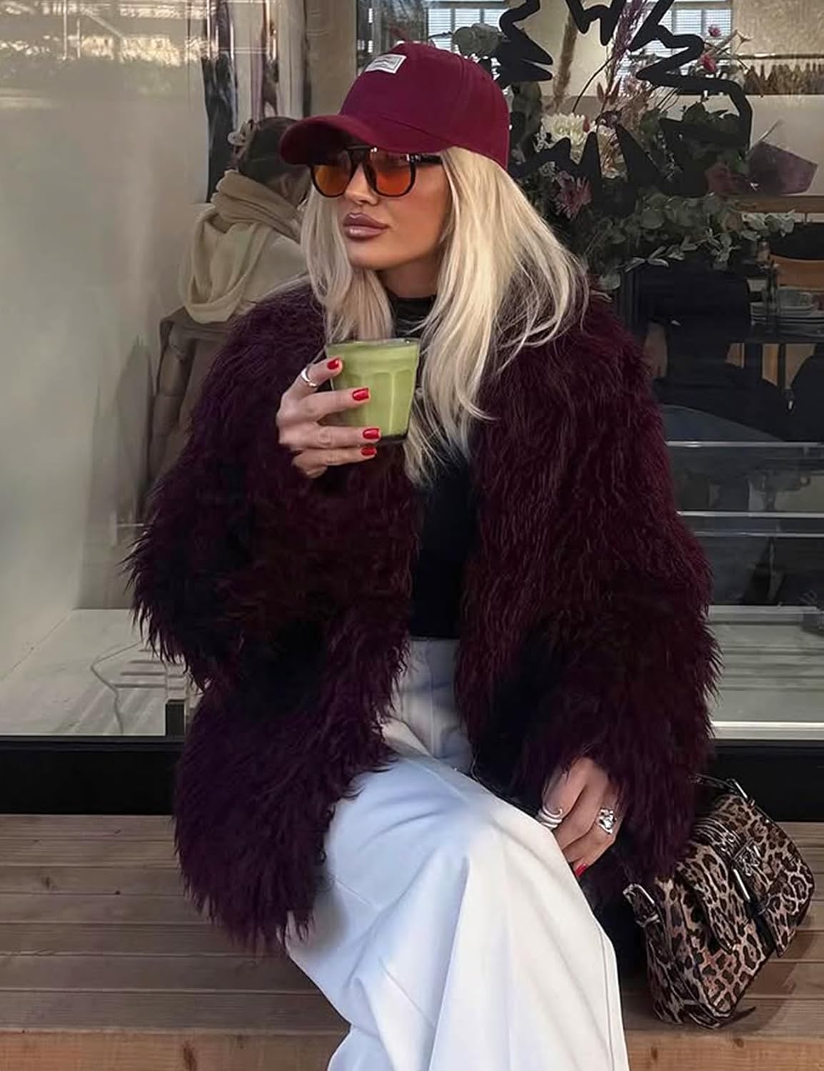 Yimoon Womens Faux Fur Coat Winter Fluffy Faux Fur Jacket Long Sleeve Lapel Collar Furry Shaggy Parka Coat - Image 6