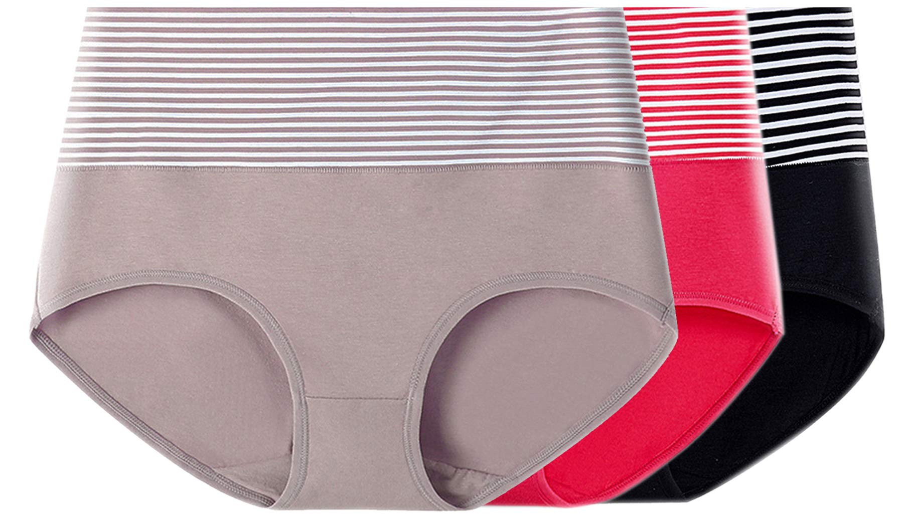 Women's Cotton High Waist Full Coverage Hipster Panty, Size M to XL (Pack of 3 Panty) Black/Pink/Grey