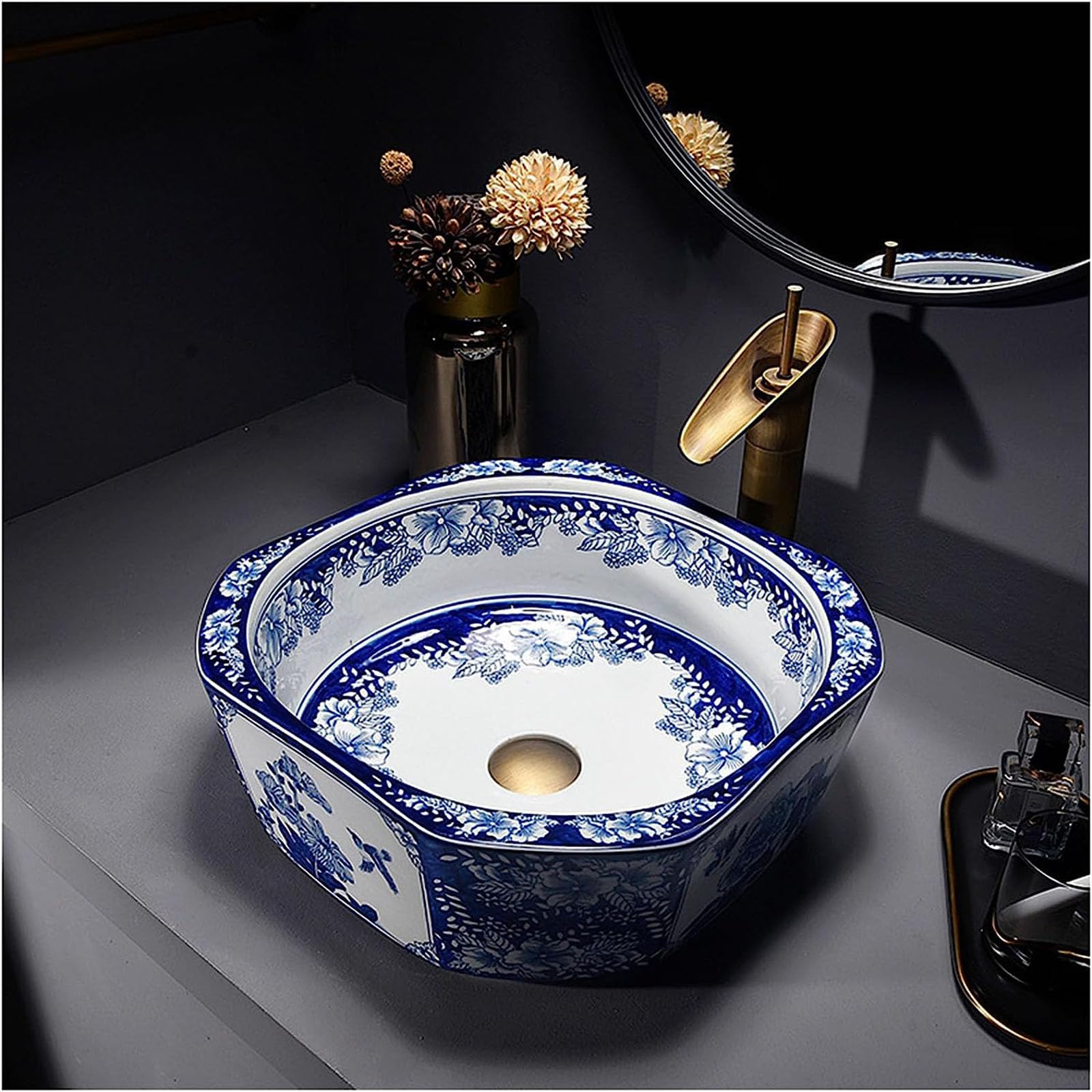 Lavabo rectangle en céramique ZTGL vasque à poser 45x40x15 cm avec robinet intégré