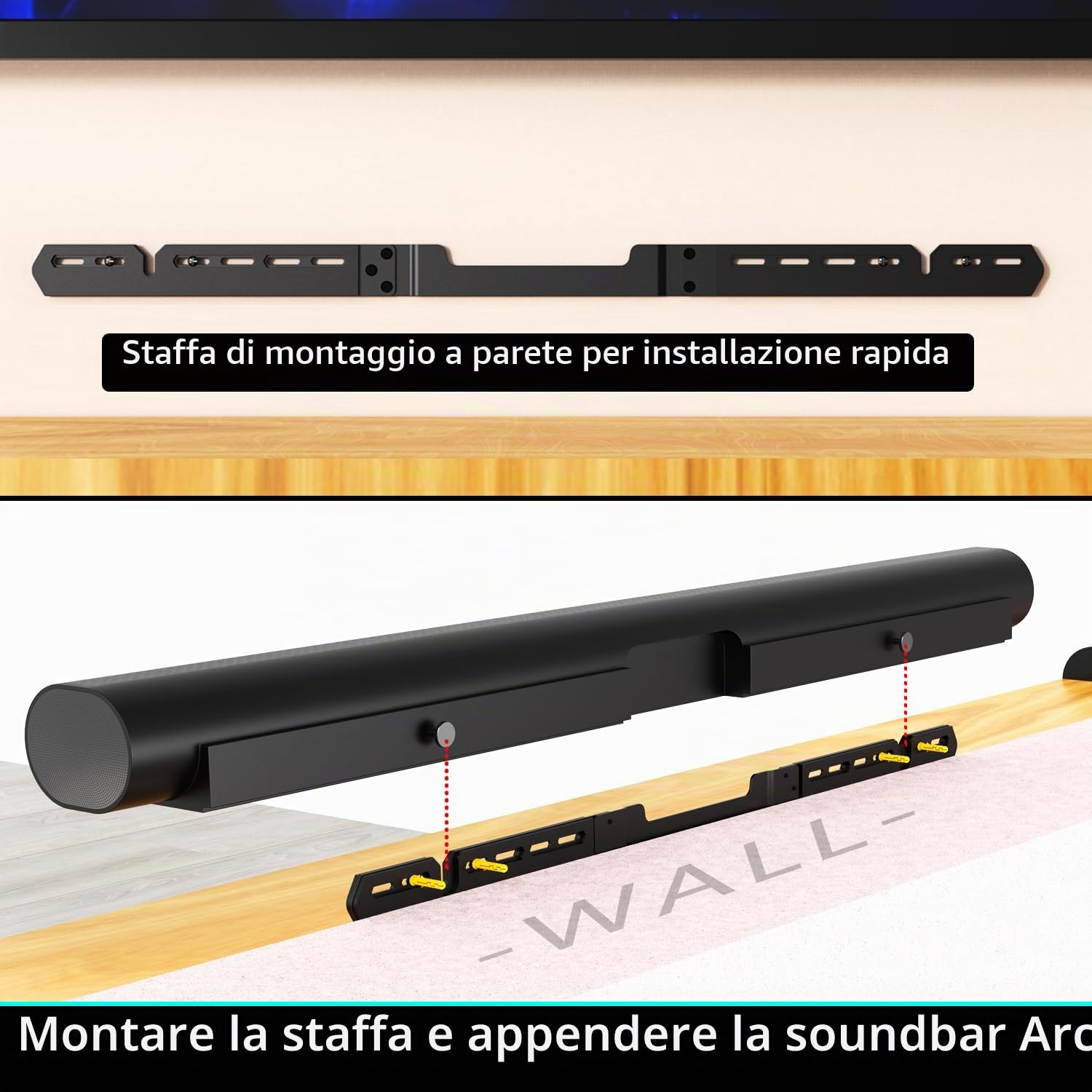 Supporto da parete per Soundbar Sonos Arc e Sonos Arc Ultra Sound Bar (nero) Montaggio a parete sotto la TV, staffa di montaggio a sospensione