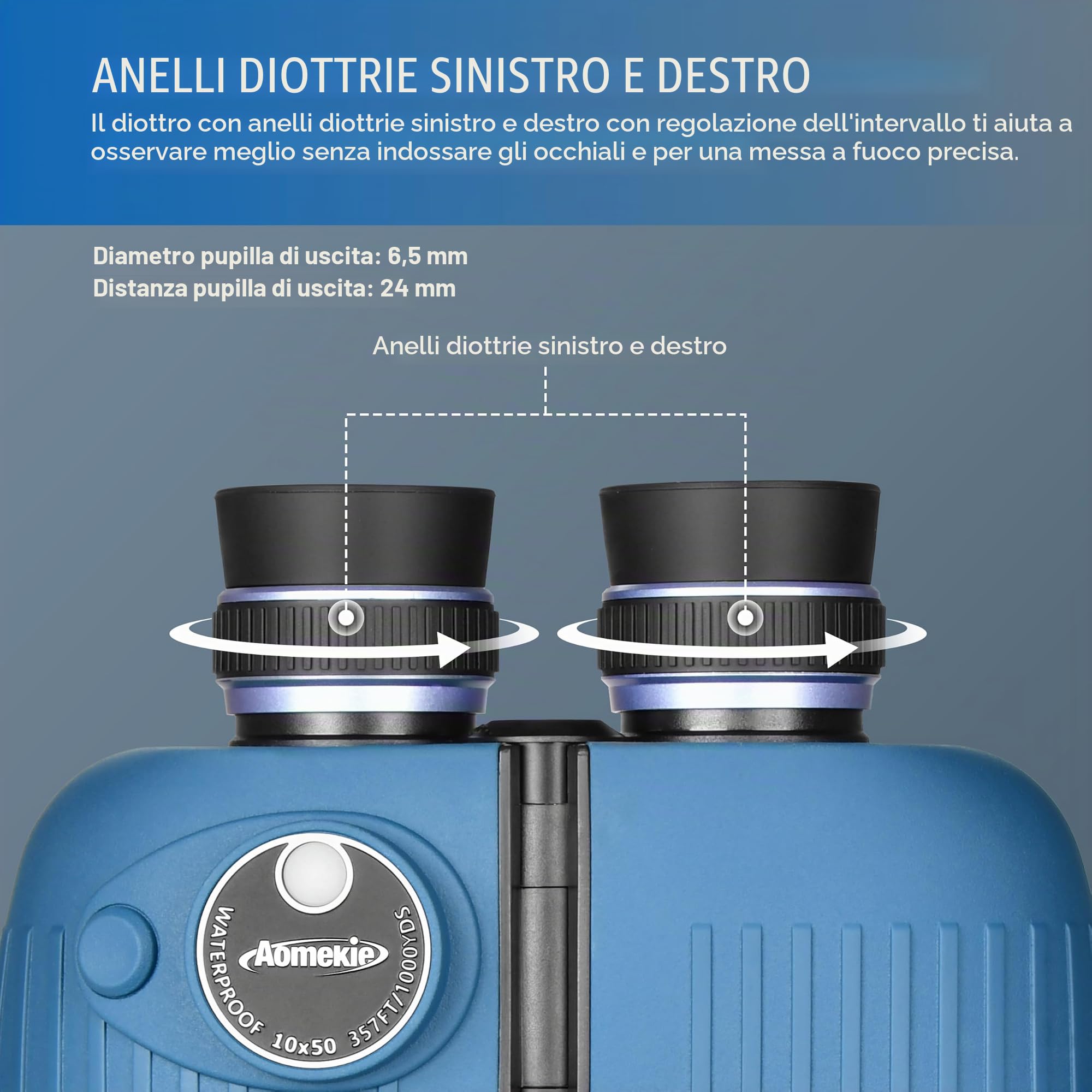 Aomekie Binocolo Marino 10x50 con Bussola Illuminata e Telemetro, Binocolo Professionale Lungo Raggio, Impermeabile IPX7 e Galleggiante, Ideale per Navigazione, Pesca e Sport Acquatici