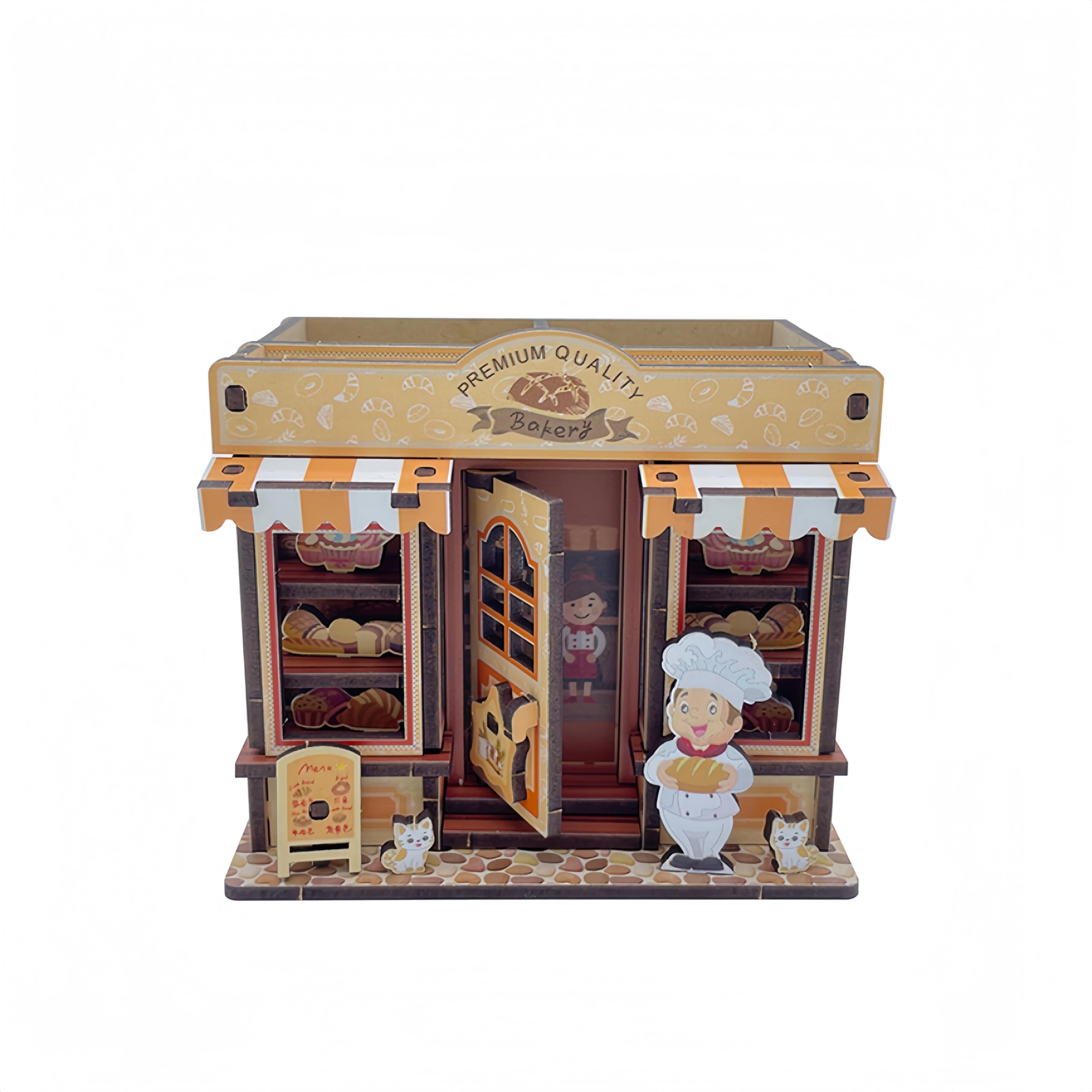 zengreeting Wooden DIY Pencil Holder, Desk Organiser, Suitable & Office Supplies Organising, Suitable for Girls Boys (Bakery)
