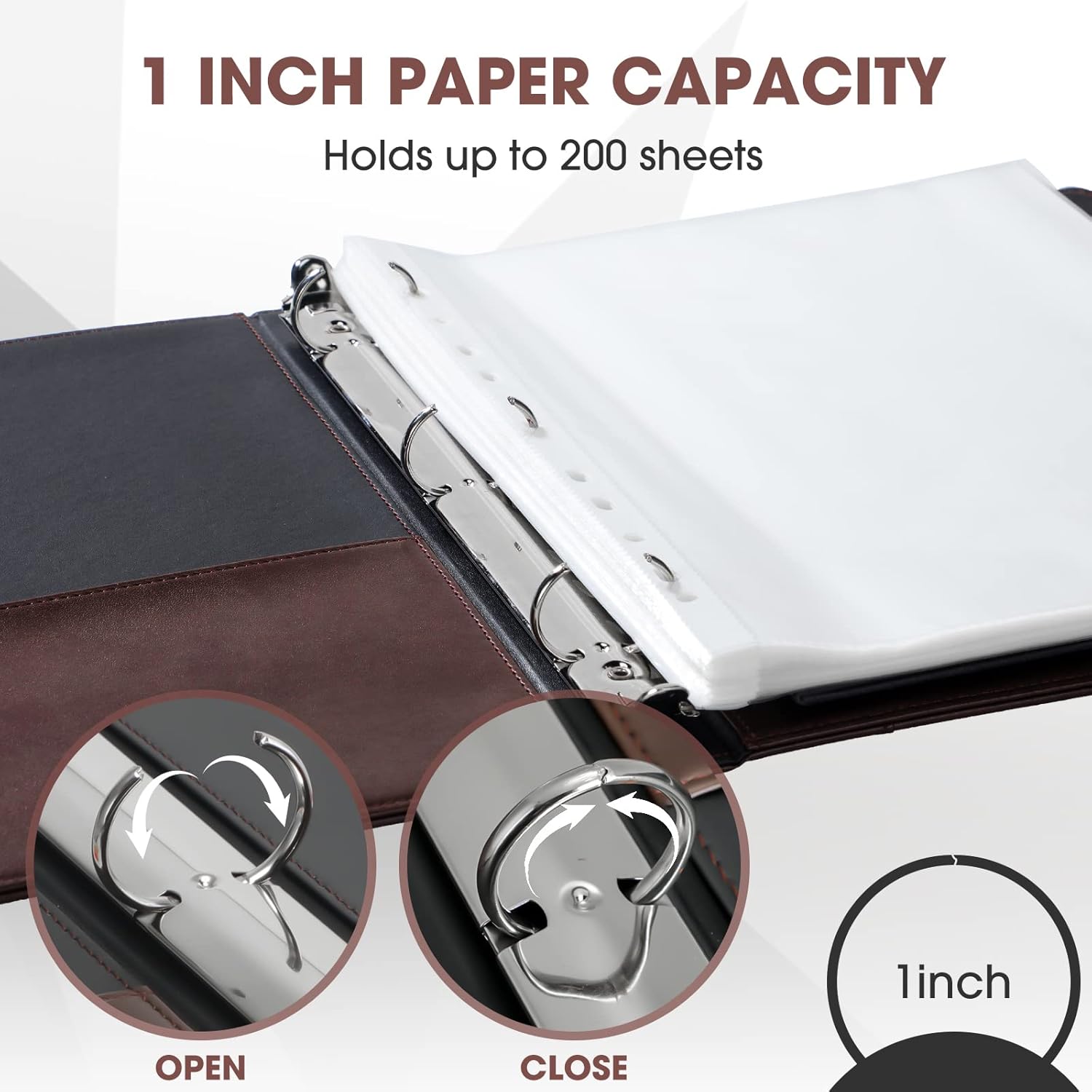 Yexiya 4 Pcs Vintage Hardback 3 Ring Binder Planner Portfolio Leather Round Ring Binder Organizer Holds 200 Sheets with 2 Inner Pockets, 13 x 10 Inch(1 Inch,Brown)