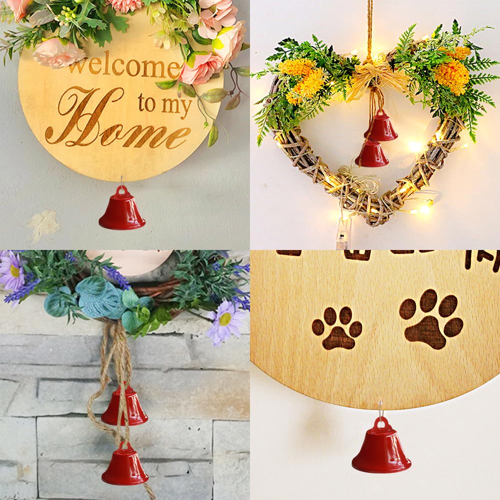 GmeDhc Pack of 20 Red Bells with 10 m Jute String for Crafts Christmas Decoration, Wind Chimes, Dog Training - Image 4