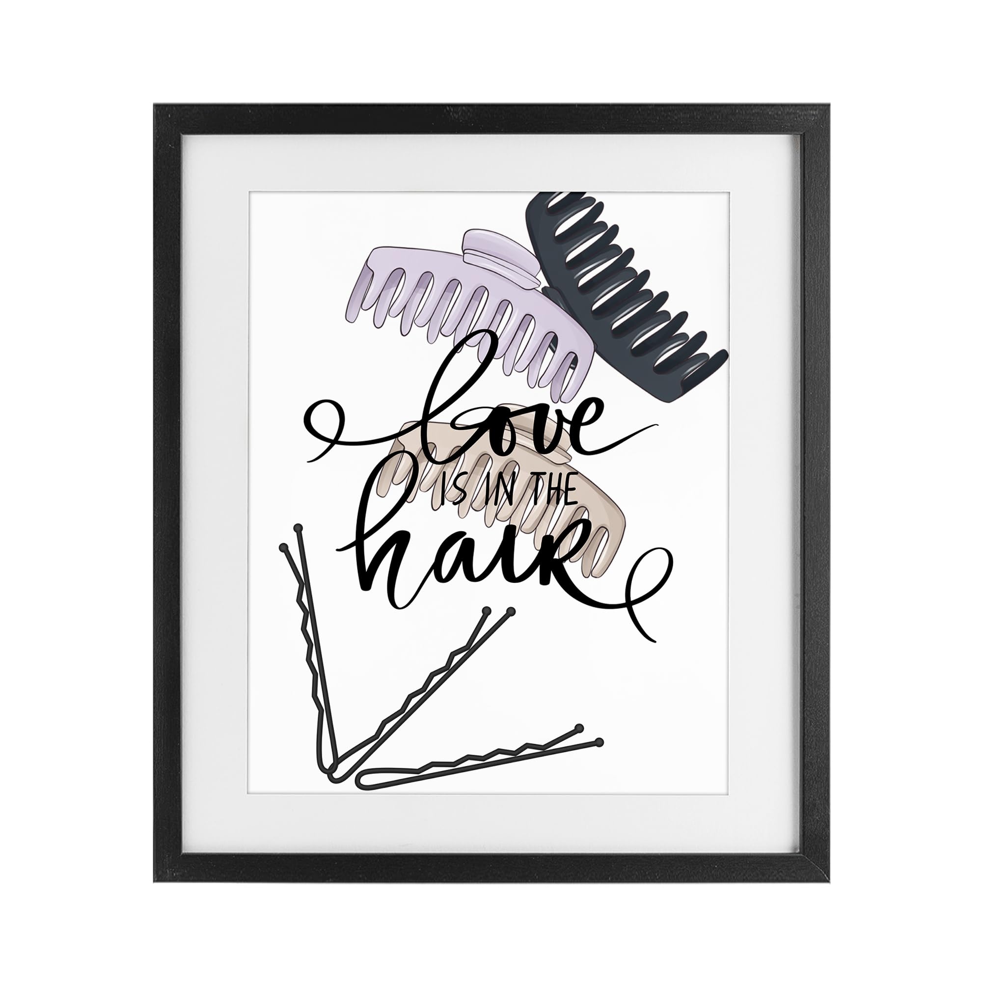 Stupell Industries Midnight Black (Textured) 'Love Is In The Hair'| Framed Print Under Glass