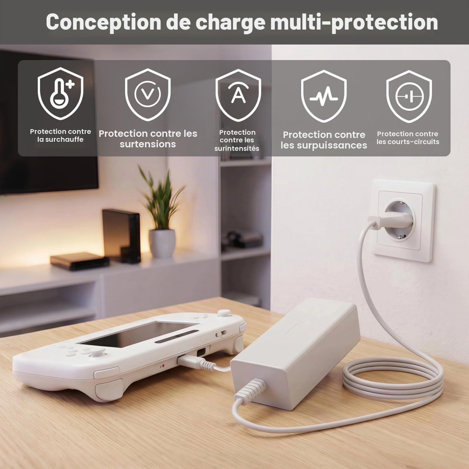 Chargeur pour Wii U Gamepad 4.75V 1.6A Adaptateur Secteur de Remplacement | Câble Adaptateur d'alimentation Charge Remplacement Compatible avec Nintendo Wii U Gamepad AC 100-240V